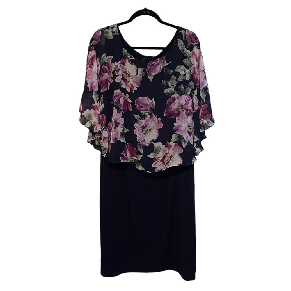 NWT Knit Column Dress with Sheer Floral Overlay